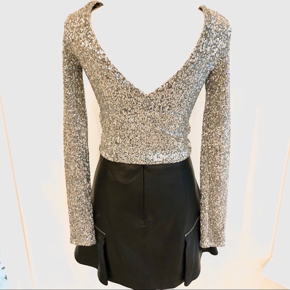 Zara Tops | Zara Silver Sequined Low Vneck Top | Poshmark